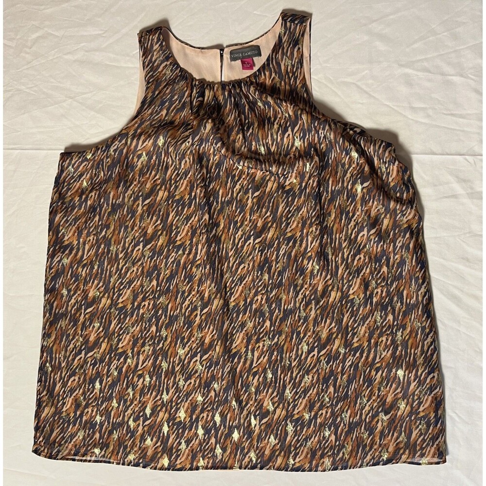 Vince Camuto Sleeveless Multicolor Geometric Metallic Blouse Size S Chiffon Top